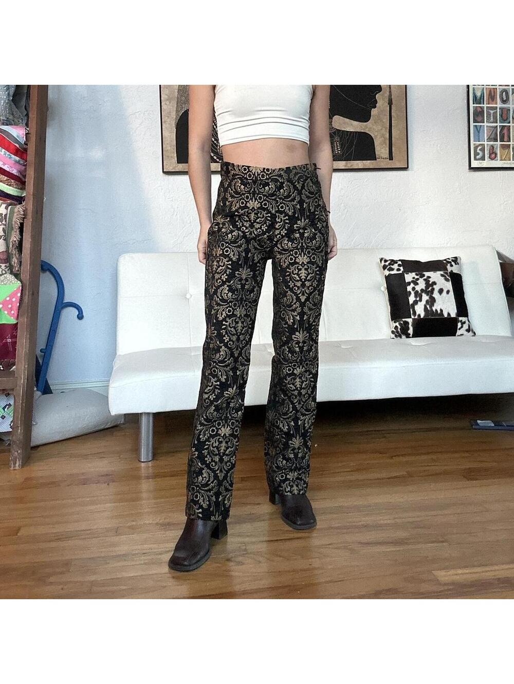 Urban Outfitters Black and Gold Brocade Dress Pants Sz 2